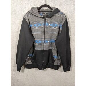 Shout House Fleece Zip Hoodie Men L Gray Black Aztec Print Y2K Skater Streetwear